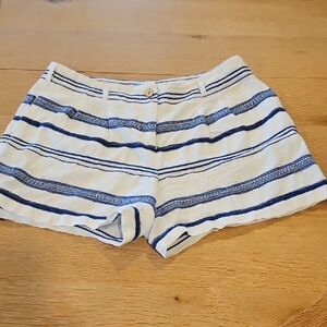 J. McLaughlin White and Navy Striped High-Waist Shorts